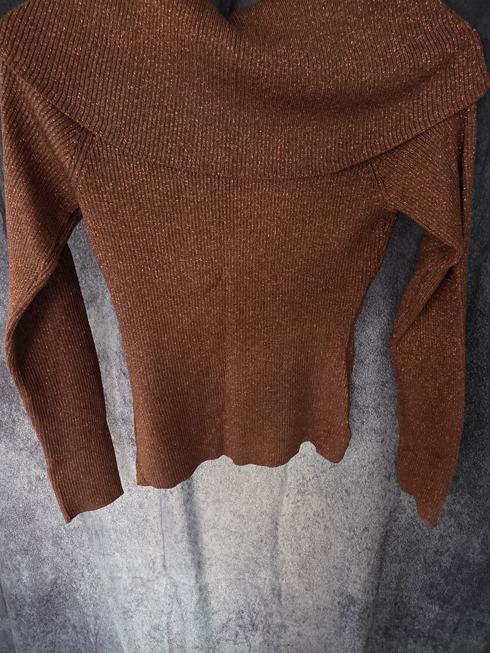 Rust Ribbed Off-Shoulder Sweater - Women - Picture 2 of 2